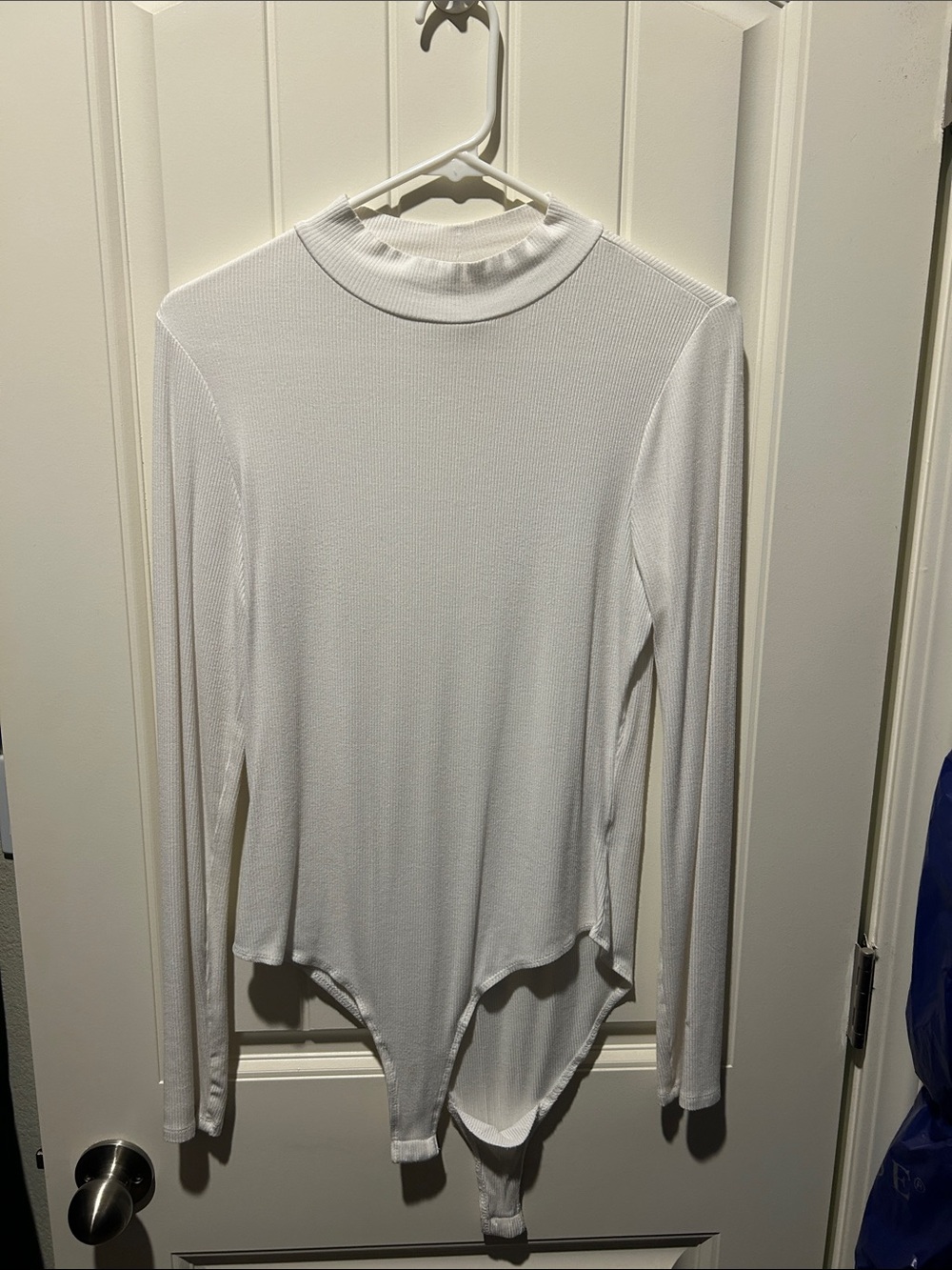 Minimalist White Long-Sleeve Mock Neck Bodysuit